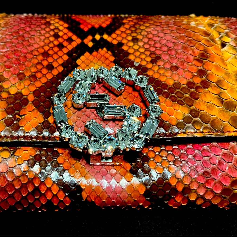 Exotic Gucci multi color Python Gucci Swarovski Crystal GG Clutch